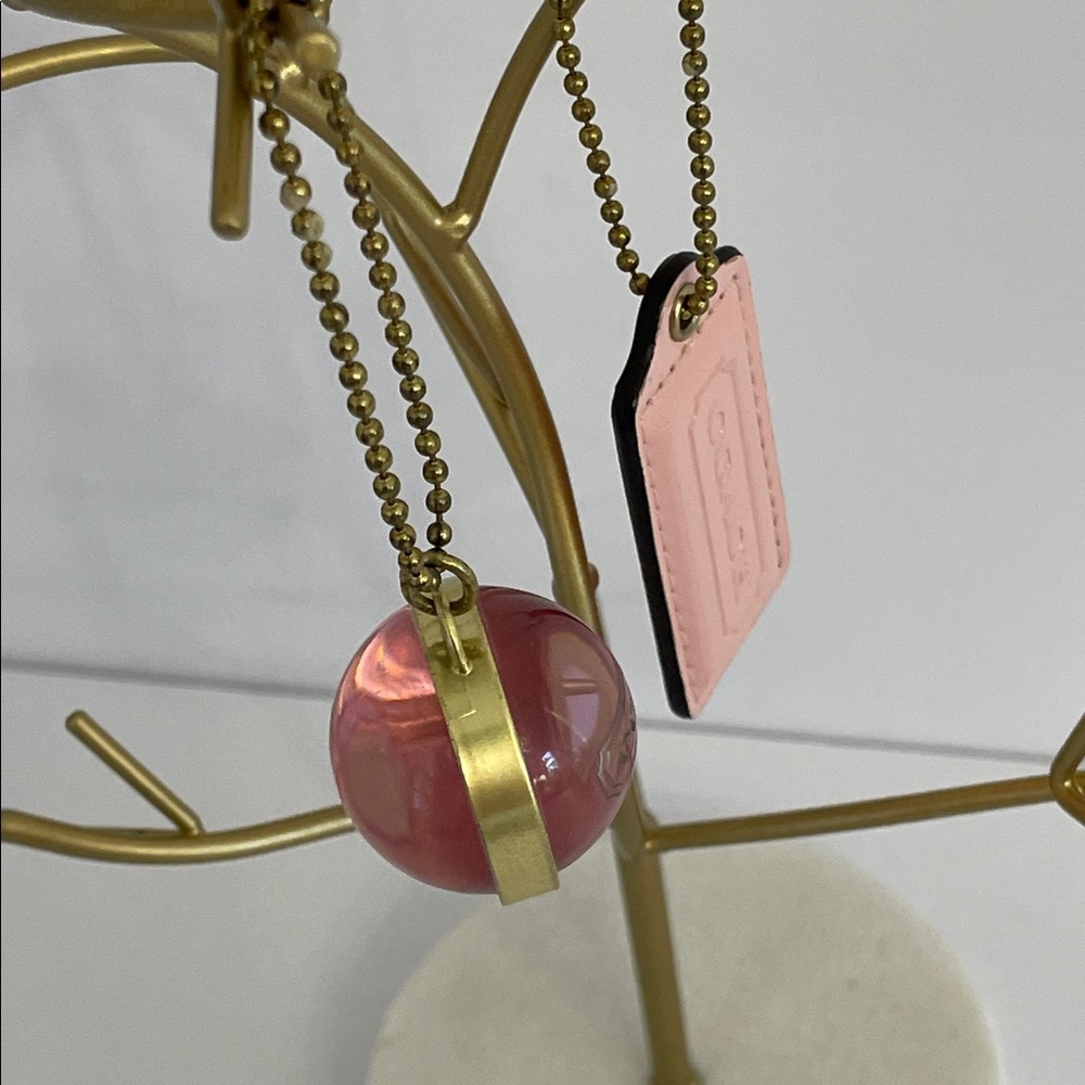 Coach Gold Banded Transparent Sphere and Hang Tag Bag Charm Key Chain Pink Gold - Picture 7 of 10